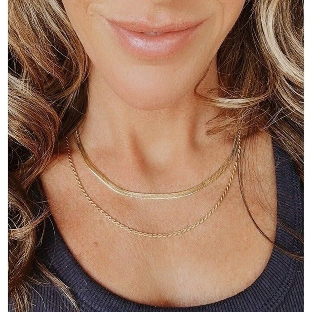 Layered Gold Two-Chain Necklace Set for Women